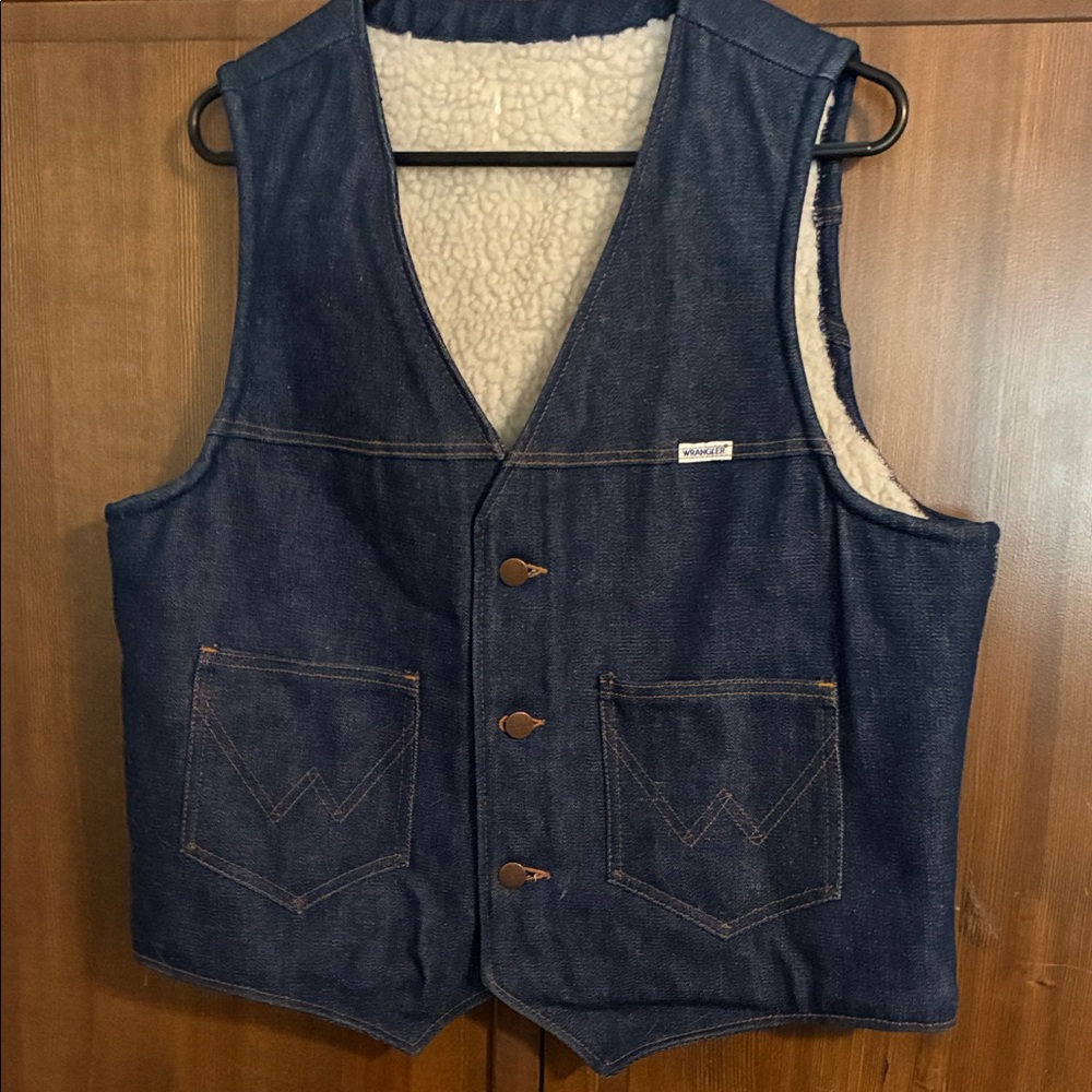 Wrangler Blue Denim Vest with Sherpa Lining